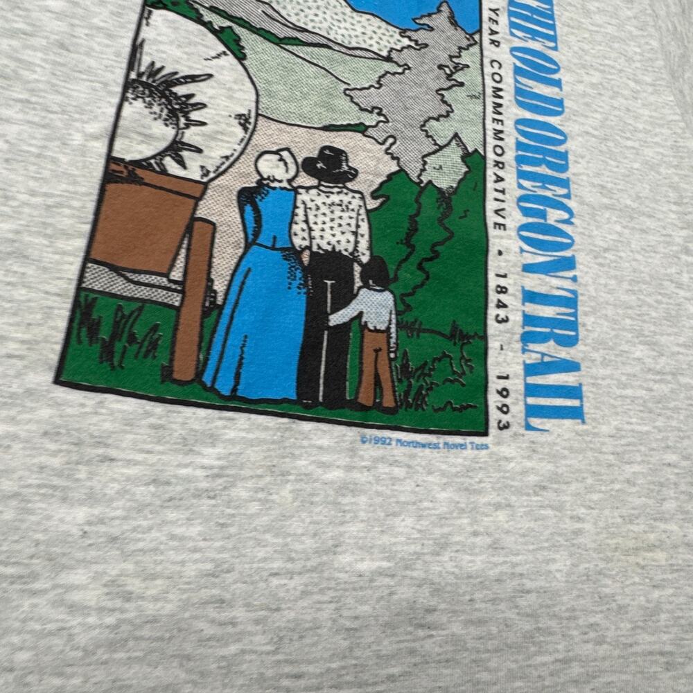 VTG 90s Screen Stars Kids Shirt 6-8 Salem Oregon Trail Graphic Tee Gray Crew Nck - Picture 4 of 6